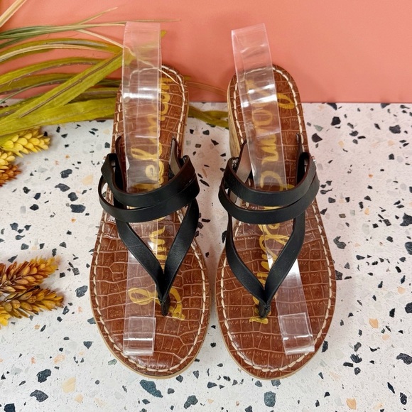 Sam Edelman Rasha Black Strappy Women’s Wedge Cork Women’s Sandals Sz 8 - Picture 3 of 10